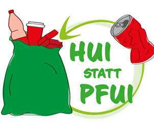 Das Bild zeigt das Logo der Müllsammelaktion "Hui statt Pfui"