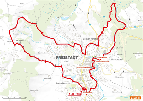 Eine Freistadt-Karte mit der Streckenführung